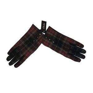 CLARKS Red Plaid Leather Gloves NEW
